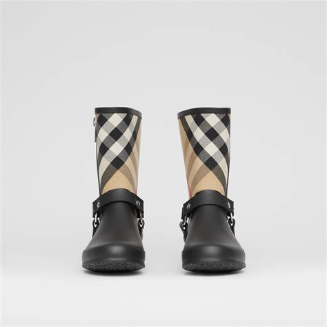 burberry rubber wellington boots|Check and Leather Heel Boots in Black/archive beige .